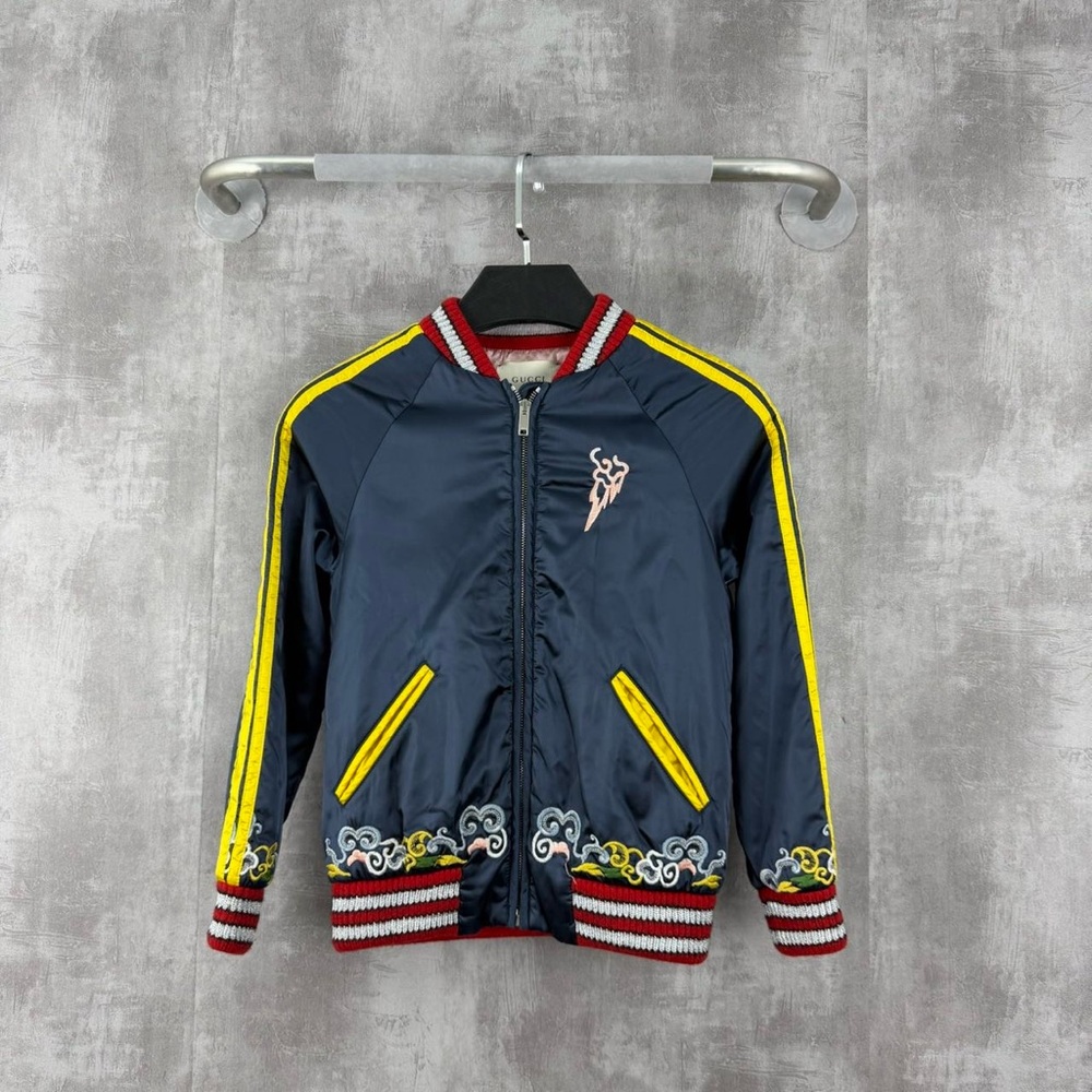 🚩steal authentic Gucci Kids Navy Jacket with Yellow and Red Accents